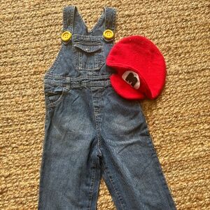 Kids 5t Mario Brothers Halloween Costume Overalls and Hat